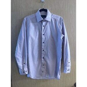 David Donahue Dress Shirt Mens 15.5 34/35 Purple Trim Long Sleeve Button Up